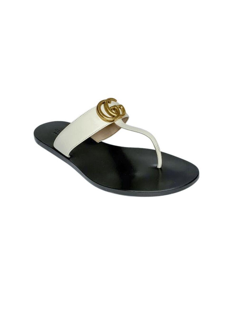Gucci Marmont Double GG Thong Sandals White Leather Flats EU 37 With Dust Bags